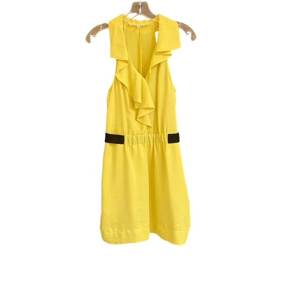 RACHEL ROY YELLOW V-NECK RACERBACK ELASTIC WAIST MINI DRESS POCKETS SZ 4 - Picture 2 of 8